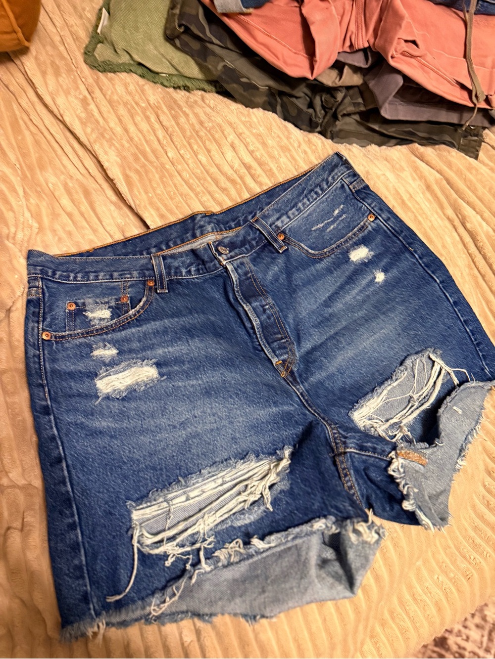 Levi's Distressed Ripped Denim Shorts - Blue